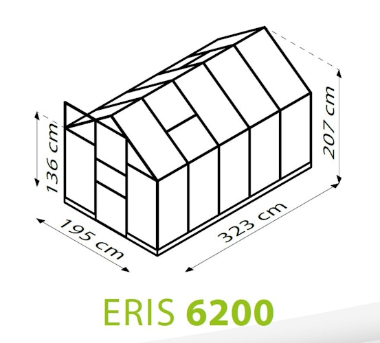 Vitavia Gewächshaus Eris 6200 inkl. 1 Dachfenster, Regenrinnen, Stahlfundamentrahmen - 6,2 m²