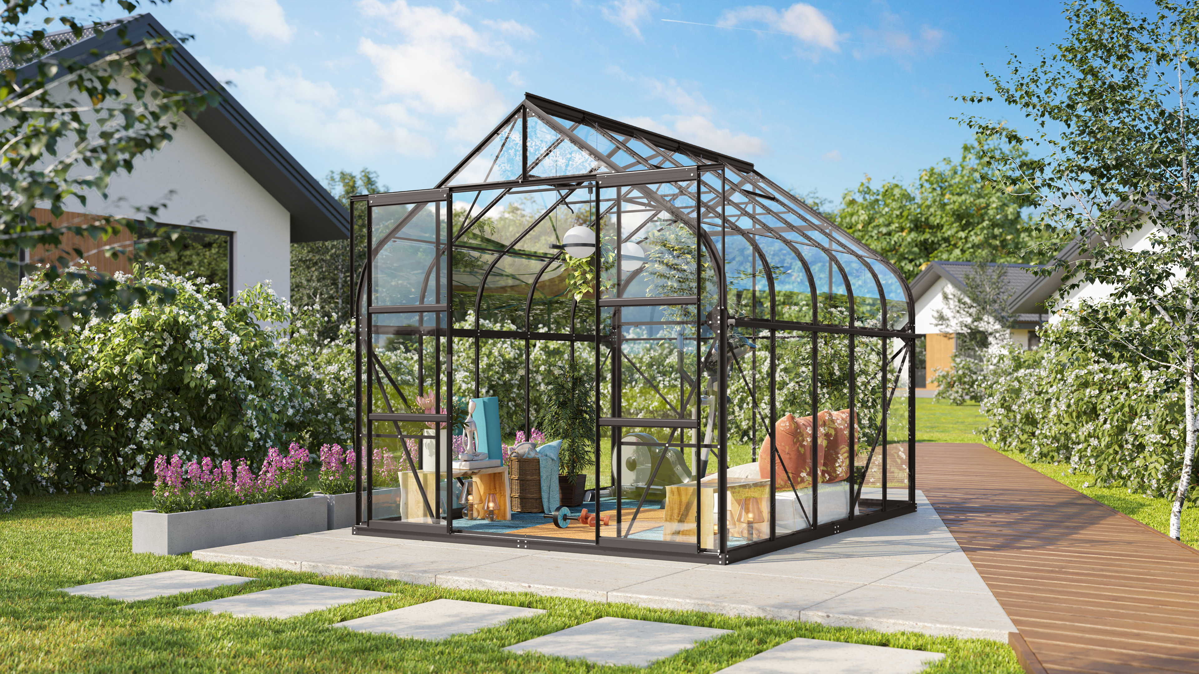 Vitavia Gewächshaus Dione/Diana 8300 inkl. 2 Dachfenster und Stahlfundamentrahmen - 8,3 m²