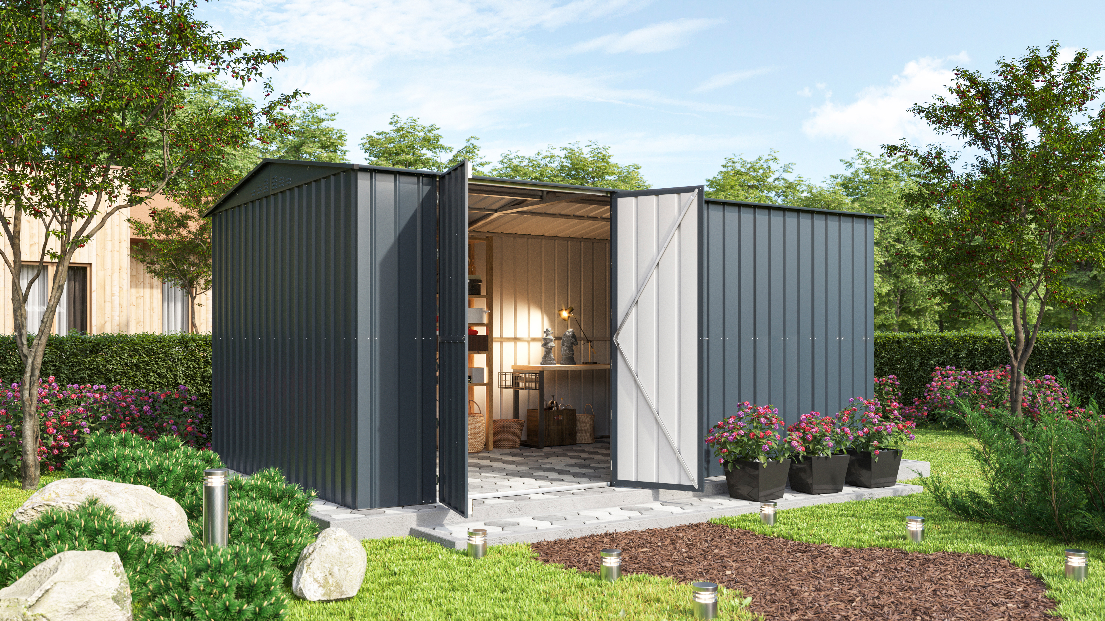 Globel Metallgerätehaus Heimwerkstatt Worker mit Doppelschwingtüren