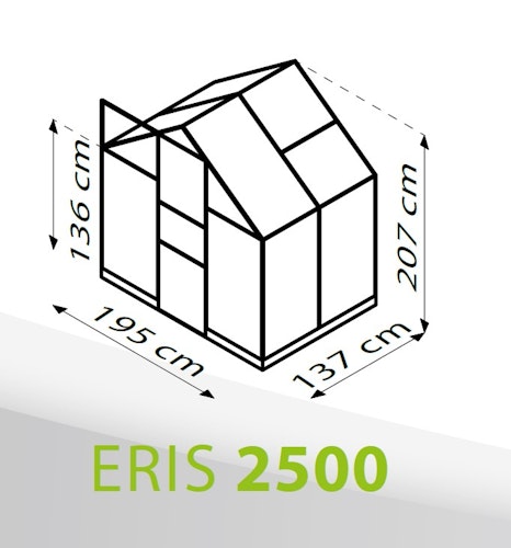 Vitavia Gewächshaus Eris 2500 inkl. 1 Dachfenster, Regenrinnen, Stahlfundamentrahmen - 2,5 m²